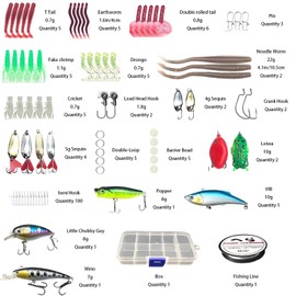 RUIFEN Fishing Lures Kit with Soft Plastic Baits, Swimbait Crankbait Topwater Frog Lure for Bass Trout, Freshwater Saltwater Fishing Gear Set (164-Piece)