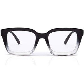 JiSoo Oversized Reading Glasses for Women 2.0, Stylish Designer Readers Large Frame with Spring Hinge，2.0 Black/Transparent