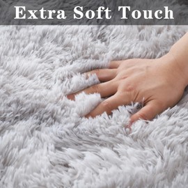 ConCus-T Fluffy Round Rug for Girls Boys Bedroom Grey Shag Faux Fur Rug Gray Area Rug Fluffy Circle Carpet for Living Room Bathroom, Light Grey, 120cm