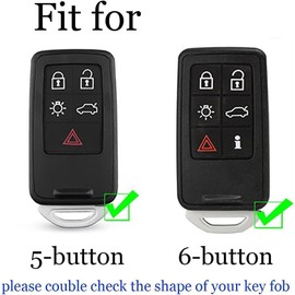 TECART Leather Car Key Fob Cover Fit for Volvo S60 S80 V60 Keychain Smart Key Case Key Shell Protector 5 Button Brown