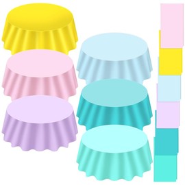 Ganeen 12 Pcs Round Pastel Color Tablecloths Plastic Colorful Tablecloths Plastic Disposable 84 Inch Table Cover Pastel Party Decorations for Christmas Wedding Birthday Party