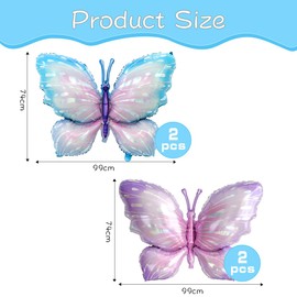 Meleager XXL Schmetterling Folienballon, 4 Stück Schmetterling Luftballon, Blau und Lila Schmetterlinge Ballon, Schmetterlinge Feen Deko für Mädchen Geburtstag Feste Baby Shower Hochzeit