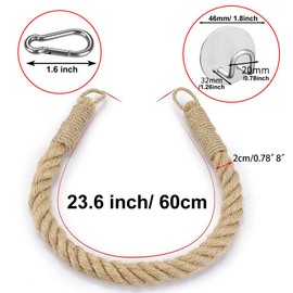 Nautical Rope Towel Ring, Toilet Paper Holder Self Adhesive Hooks Vintage Home Decoration Curtain Tiebacks Rope Tie Towel Rack for Ocean Beach Themed Bathroom Decor Rustic Boho Farmhouse (Khaki)