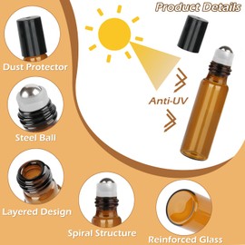 CENCERY Roll On Bottle Empty 5ml for Essential Oil, Roll On Bottles for Oils 5ml, Roll On Bottle Empty with Stainless Steel Ball, Brown Roll On Bottles with Opener, Dropper, Label (10 Pieces)