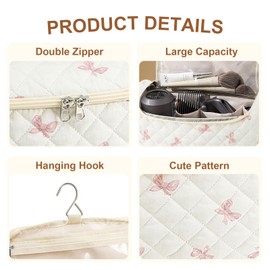 GISMTR Quilted Travel Case Compatible for Dyson Airwrap Multi-Styler All Models and Attachments, Cotton Portable Storage Bag with Hanging Hook for Hair Curler Accessories, Bow D-Pink, Cute