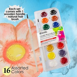 BAZIC Watercolor w/Brush & Mixing Palette, 16 Color Non-Toxic Paint Set, for Hobby Fun Art Supplies Vibrant Painting, Gift for Artists, 24-Pack