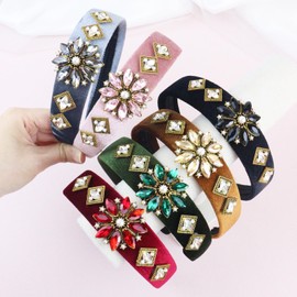 Brihasory Sparkle Rhinestone Velvet Headbands for Women, Girls Beaded Crystal Jeweled Headband Fashion Mardi Gras Accessories Party Prom Carnival Valentines Headwear Hair Hoop(Black)