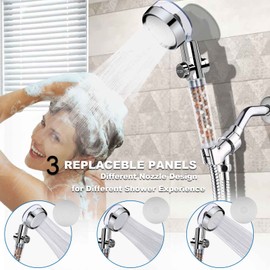 Filtered Shower Head, High Pressure Water Saving Showerhead with Filter Beads, Handheld Turbo Fan Shower Kit with Stainless Steel Hose, Wall & Overhead Brackets ect.-Silver
