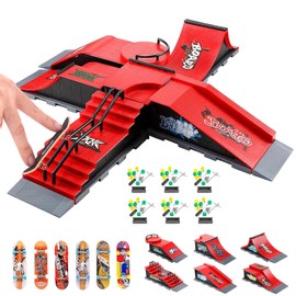 Finger Skateboards Ramp Set, 6 in 1 Fingerboard Skatepark Deck with 6 Skateboards 6 Fingerboard Ramps & Display Holder, Mini Finger Toy for Kids Adults Birthday Gift