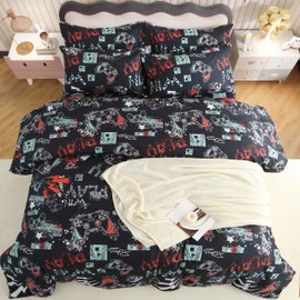 SDY 7PCS Game Console Comforter Set Twin Size,Cute Printed Gamer Comforter Bedding Set for Girls Boys and Kids,Gaming Sheet,with 1Comforter, FlatSheet, FittedSheet and Pillowcases & Shams