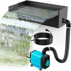POPOSOAP Pond Waterfall Box with Pump Kit, 304 Stainless Steel Pond Waterfall Spillway with 40W 660GPH Pump for Ponds, Pond Spillway for Garden Waterfall