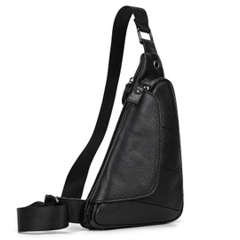 LUUFAN Vintage Echtleder Cheast Tasche Multi-Tasche Sling Bag Casual Umhängetasche für Männer Casual Crossbody Daypack Rucksack, schwarz