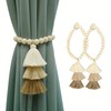 Coffee Magnetic Wooden Bead Curtain Tiebacks No Drilling,Boho Curtain Tassel