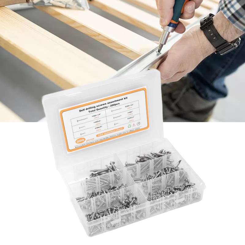 200PCS Round Head Cross Screws 304 Stainless Steel Self Drilling