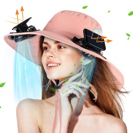 Suhine 4.7 inch Extra Wide Brim Sun Hat with 2 Solar Fans Outdoor Women Men Fishing Hat Sun Hat UPF 50+ UV Protection Pink