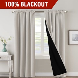H.VERSAILTEX 100% Blackout Curtains for Bedroom with Black Liner Full Room Darkening Curtains Thermal Insulated Back Tab/Rod Pocket Window Drapes for Living Room, 2 Panels, 42 x 84 Inch, Pumice Stone