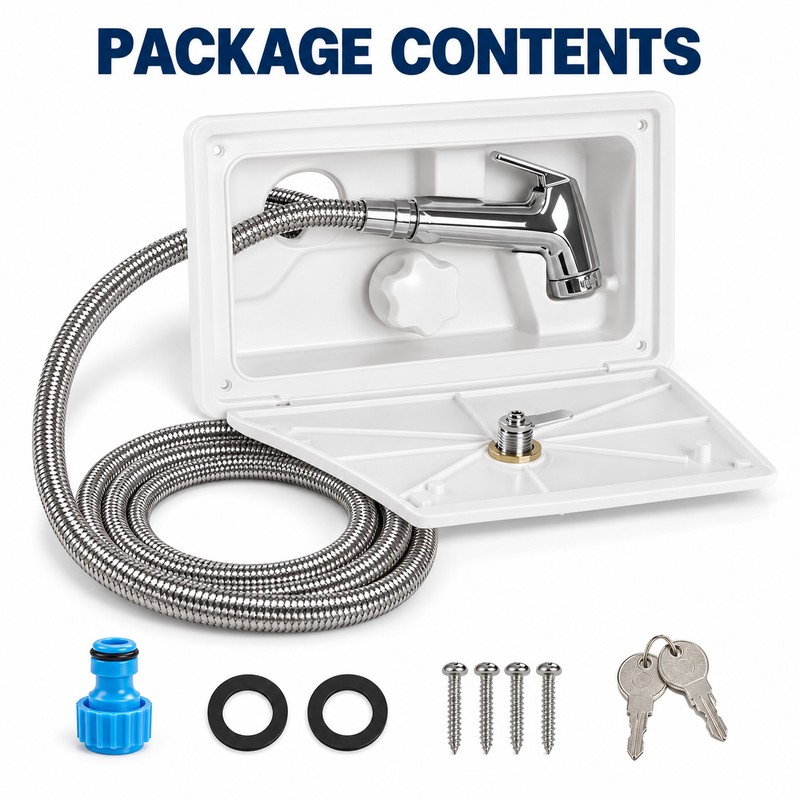 Lockable RV Exterior Shower Box Kit with 1.5m Hose, Hot