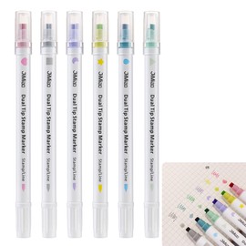 Coollooda Dot Pen, Water-Based Marker Pen, Set of 6 Colors, Double Tip, For Both Coarse Fine Point, Highlight, Marking Liner, Illustration, Color Pen, Water-Based Pen, Drawing Set, DIY, Notebook,