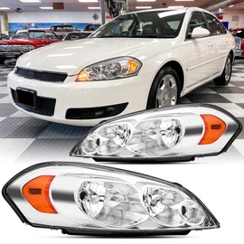 2PCS Headlight Assembly For 2006-2013 Chevy Impala LS LT LTZ For 2014-2016 Chevy Impala Limited For 2006 2007 Chevy Monte Carlo LS LT SS Coupe Replacement Headlamps Chrome Housing Amber Reflector
