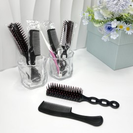 JoseHana Hair Brush and Comb Set, 50 Pcs Bulk for Homeless Individually Wrapped, Lightweight Hair Brush and Comb for Women Kids Hotel Travel (Black)