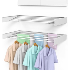 SZJoyBet Laundry Drying Rack, Collapsible Wall Mounted Clothes Drying Rack - Drying Rack Clothing Foldable,Space Saving, 31.5" Wide, 13.2 Linear Ft, 5 Aluminum Rods, 60 lb Capacity (White, 31.5")