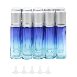 Newzoll 10Pcs Glass Rolling Bottles Set, 10ml (1/3oz) Blue Gradient Roller jars with Funnels, Glass Roll on Vials for Essential Oil Aromatherapy Perfume Liquid Massage