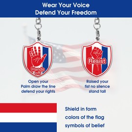 Vintalz Hands Off & Resist Keychain – Patriotic Enamel Shield for Men & Women – Dual-Sided Statement Accessory Original Design