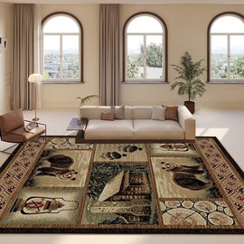 Soyalie Rustic Cabin Bear Rugs 2ftx3ft Western Wildlife Bear Paw Print Area Rug for Hallway Bathroom Bedroom Non-Slip Lodge Farmhouse Indoor Floor Pad