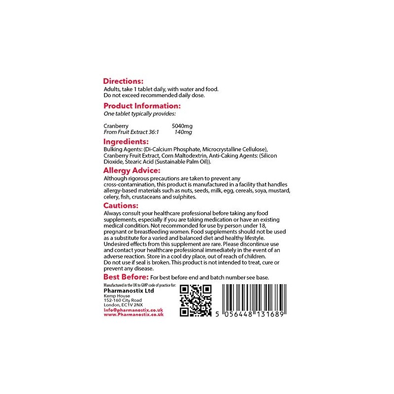 High Strength Cranberry (5000 mg), Urinary Tract Bladder and Kidney