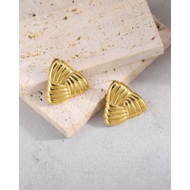 Triangle Knot Gold Earrings for Women, 18K Gold Plated Stainless steel Waterproof Chunky Stud Earrings, Bold Vintage Chunky Jewelry for Women
