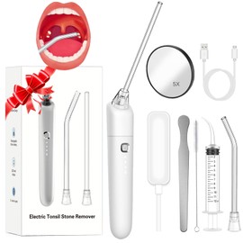 TRUSTV Electronic Tonsil Stone Remover - 9PCS Tonsil Stone Removal Kit Vacuum with Oral lamp, Irrigation Syringe