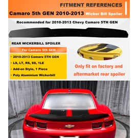 Camaro 5TH GEN Rear Wickerbill Spoiler Compatible with 2010-2013 Chevy Camaro 5TH GEN LS, LT, RS, SS, Wicker Bill Spoiler Add-on Style, 1 Piece Poly Aluminium Wickerbill