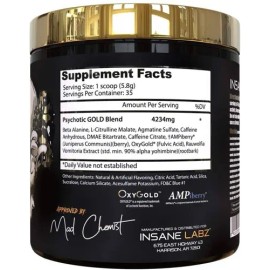 Suplemento en polvo Insane Labz Cafena de Psychotic Gold sabor bomba de cereza x 203g                                                                 