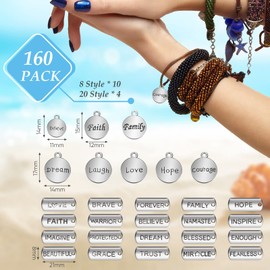 160 Pcs Inspiration Word Charms Pendants for Jewelry Making Mixed Engraved Motivational Charms Pendants Silver Keychain Charms Bracelet Charms Bulk for DIY Necklaces Bracelets Craft Gift, 28 Styles