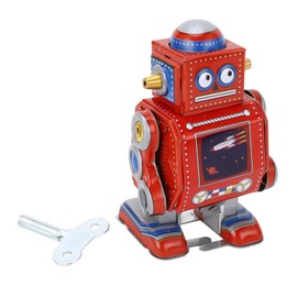 Keenso Wind Up Vintage Robot Retro Classic Clock Movement Spring Toy for Cafe Bar Restaurant (Red)