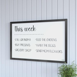HBCY Creations Wall Mount Black White Board - 24"x36" - Dry Erase Marker, 4 Magnets, Eraser - Wood Frame - for Kitchen, Classrooms, Restaurant Menus and More!