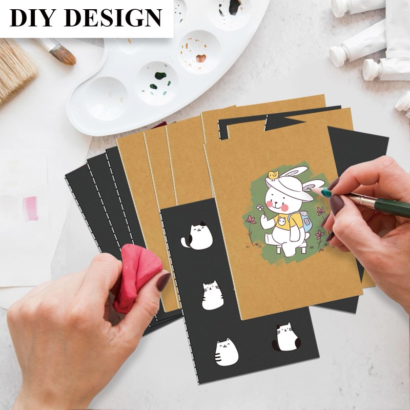24 Pack A7Kraft Cover Notebooks Thick Blank Pages Softcover Mini