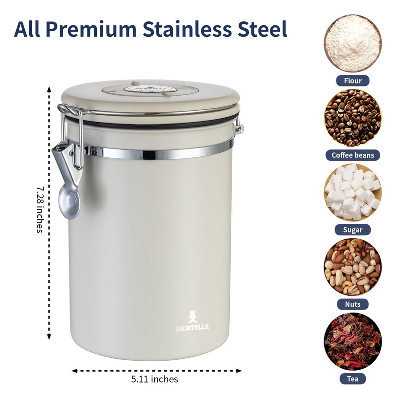 BERTILLE Stainless Steel Coffee Canister,22oz Kitchen Food Storage Container with