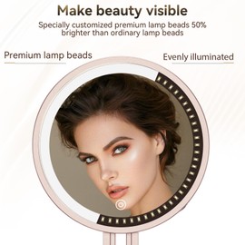 Travel Makeup Mirror with Lights,3000mAh Rechargeable 1X/20X Magnifying Mirror with Light, 7" Portable Lighted Beauty Mirror, Make Up Mirrors with 3 Light Colors, Dimmable Tabletop Handhold Hanging(N)