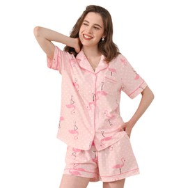 NAP BOUND Cotton Pajamas Set Women's Sleepwear Soft Button Down Loungewear Pjs Lounge Set Printed Nightwear(HLN,S)