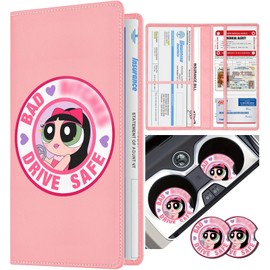 Slohif Car Registration and Insurance Card Holder with Magnetic Shut - Vehicle Glove Box Organizer Women Leather Automobile License Holders Coasters Auto Accessories Case for Document Bad Girls