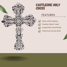 Castleore Easy Wall Hanging Home Decor Religious Christian Crosses for Wall | Best for Home, Office and As Gift | Silver Antique | Size L 9.4 W 6.6 Inch |