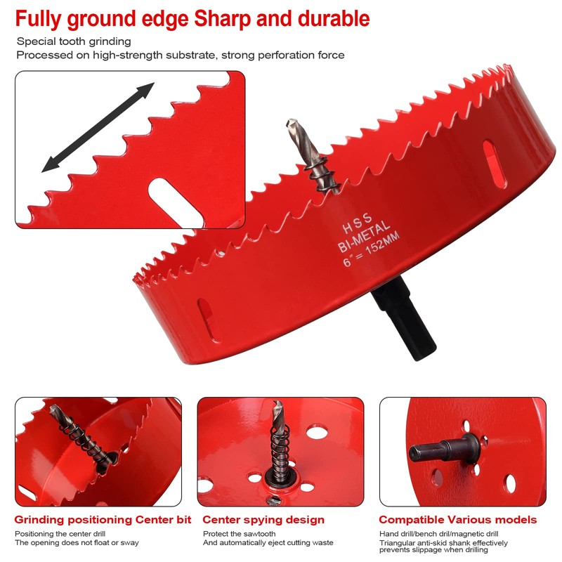 6 inch Hole Saw for Wood, 152mm Diameter HSS Bi-Metal