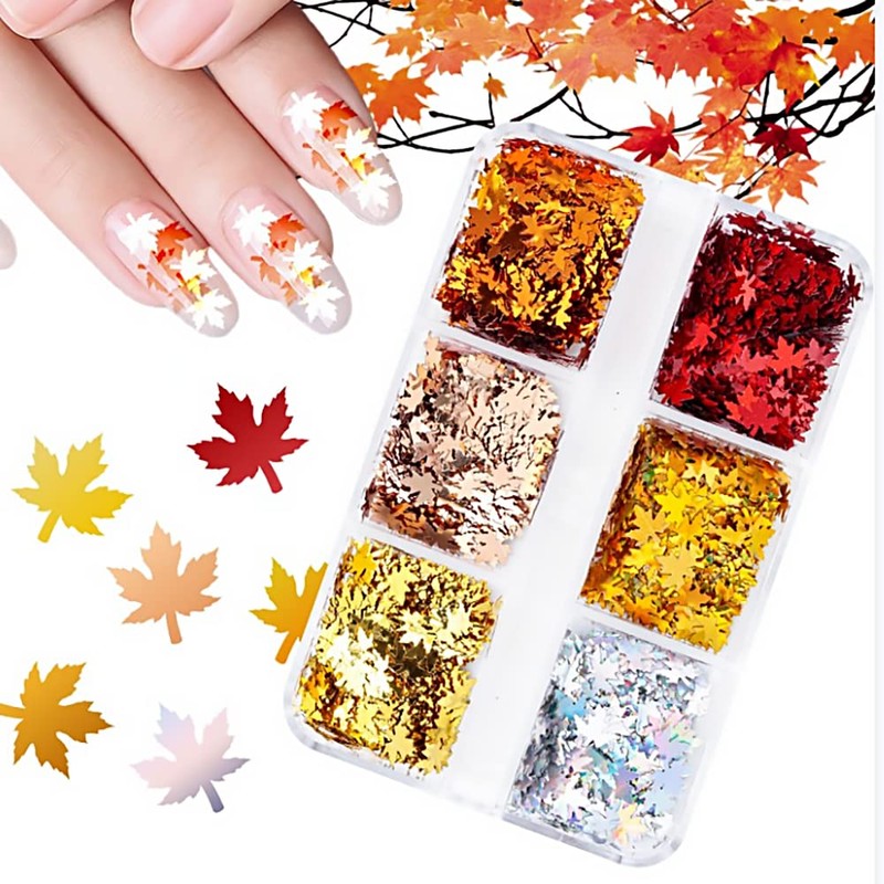 Fall Nail Art, 2 Boxes 3D Holographic Fall Leaves Nail