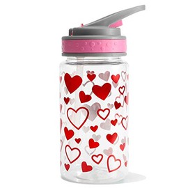 Home Tune 15oz Kids Water Drinking Bottle - Tritan BPA Free, Wide Mouth, Flip Sip Top, Easy Open, Lightweight, Leak-Proof Water Bottle with Cute Foil Print Design For Girls & Boys - Heart