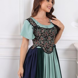 Jecarden Women's Renaissance Corset Bustier Tops for Women Victorian Cottagecore Corset Floral Ren Faire Top with Zipper (US, Alpha, Small, Regular, Regular, Black)