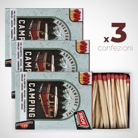 PROF Set di 3 scatole da 100 fiammiferi, lunghezza 5,5 cm, 300 chef partite, accendini e pratici per cucina, candele, compleanni, campeggio, barbecue, all'aperto, sopravvivenza, 41806004
