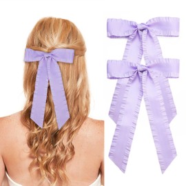 2PCS Hair Bows for Women Girls, Light Purple Bow for Hair Slides Metal Clips Cute Ruffled Edge Satin Ribbon Accessories for Toddlers Teens Kids