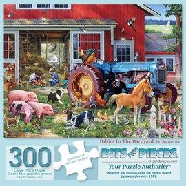 Bits and Pieces - 300 Piece Jigsaw Puzzle for Adults - 18" x 24" - Babies in The Barnyard - 300 pc Large Piece Farm Baby Animals Jigsaw by Oleg Gavrilov
