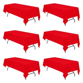 BRILLMAX 6 Pack Red Tablecloths for 8 Foot Rectangle Tables 60 x 126 Inch - 8ft Rectangular Bulk Linen Polyester Fabric Washable Long Clothes for Wedding Reception Banquet Party Buffet Restaurant
